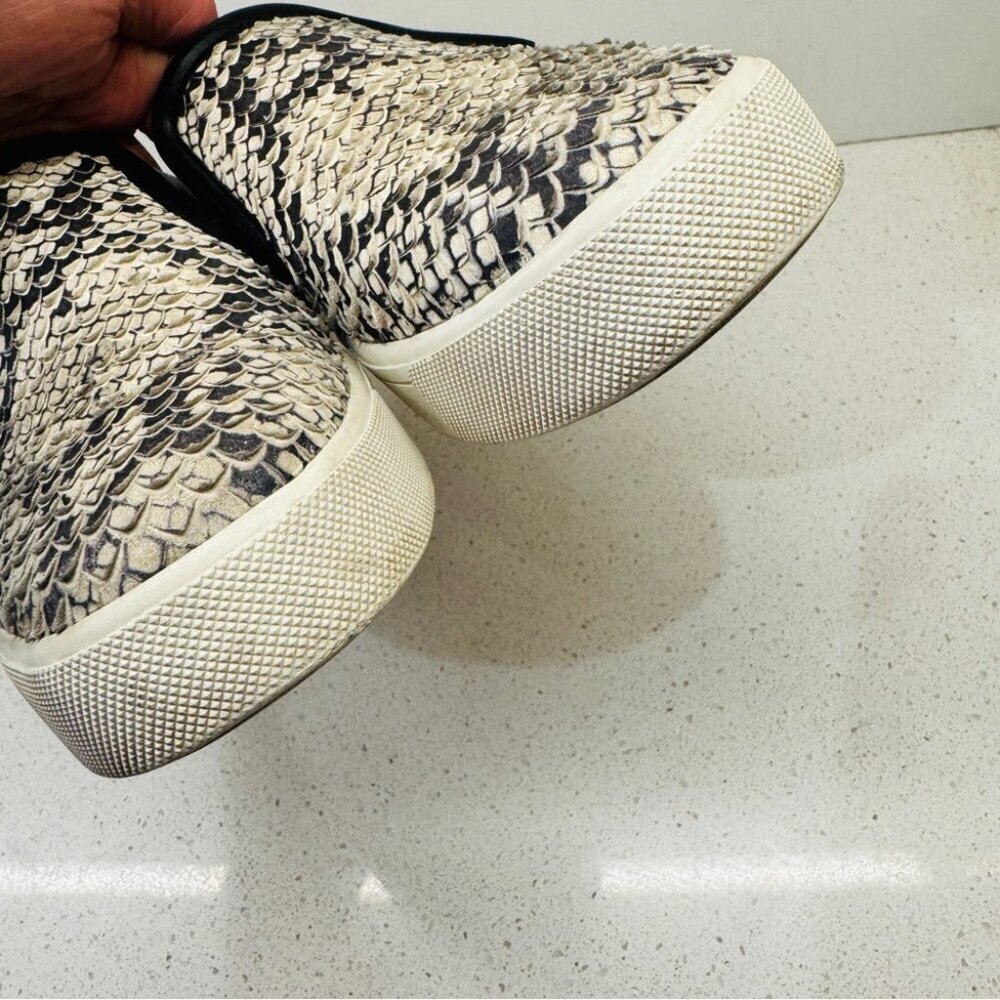 Vince Sneakers Classic Leather Snakeskin Runners Shoes Slip On White Soles Sz 7 - Picture 9 of 12